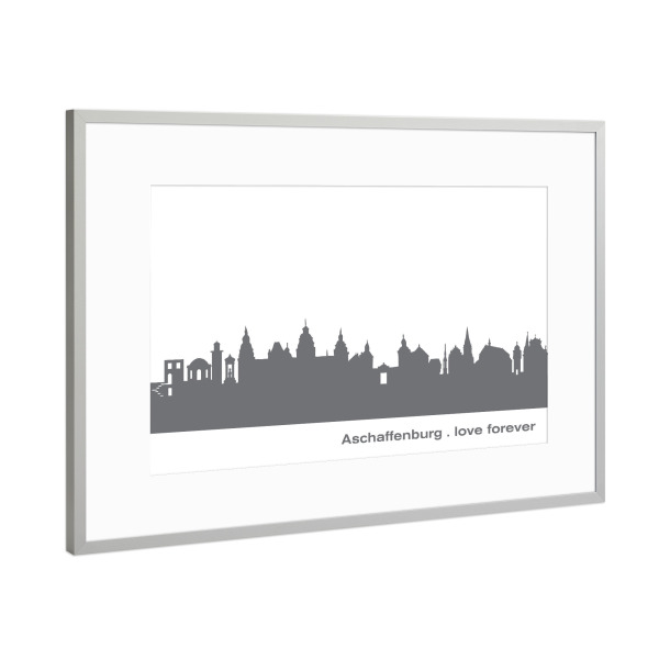 Poster mit Rahmen Silber "ASCHAFFENBURG 02 Dunkelgrau" artboxONE - Städte,Reise,Schwarzweiß,Städte / Weitere