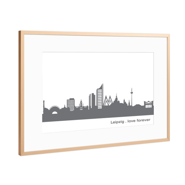 Poster mit Rahmen Kupfer "LEIPZIG 02 Dunkelgraue Skyline" artboxONE - Städte,Schwarzweiß,Städte / Weitere