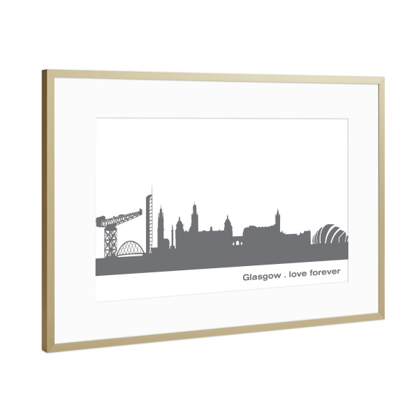 Poster mit Rahmen Gold "GLASGOW 02 Dunkelgraue Skyline" artboxONE - Städte,Reise,Schwarzweiß,Städte / Weitere