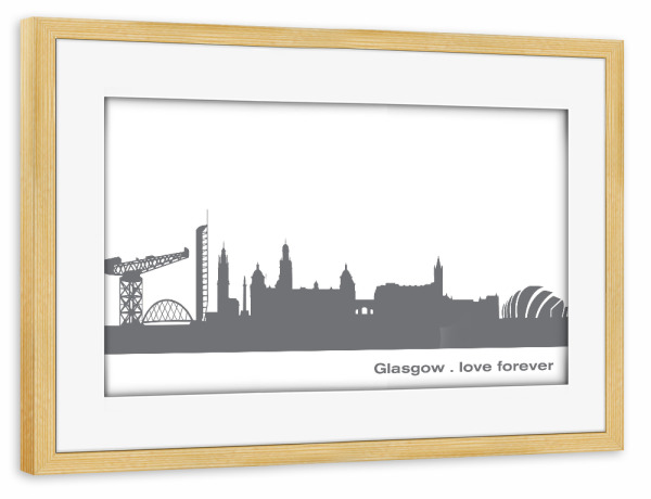 Poster mit Rahmen kiefer "GLASGOW 02 Dunkelgraue Skyline" artboxONE - Städte,Reise,Schwarzweiß,Städte / Weitere