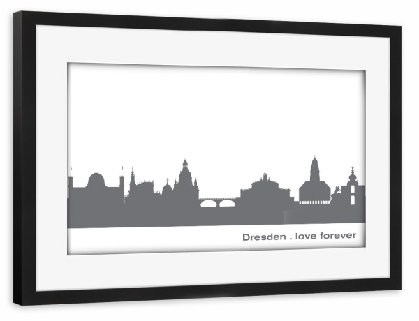 Poster mit Rahmen schwarz "DRESDEN 02 Dunkelgraue Skyline" artboxONE - Städte,Reise,Schwarzweiß,Städte / Dresden
