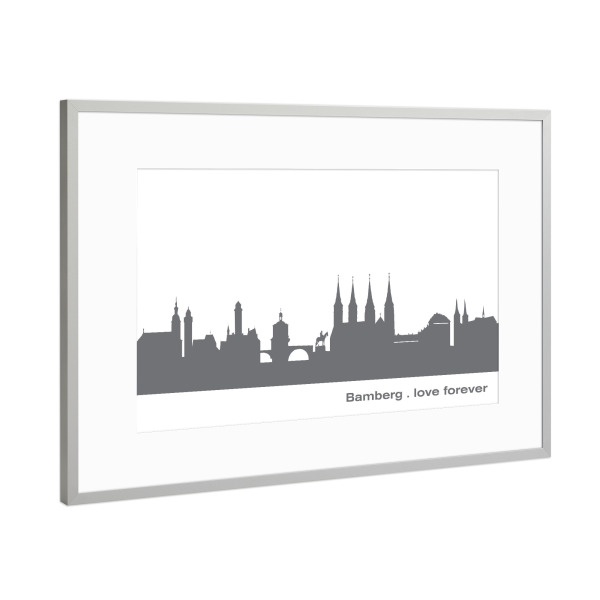 Poster mit Rahmen Silber "BAMBERG 02 Dunkelgraue Skyline" artboxONE - Städte,Reise,Schwarzweiß,Städte / Weitere