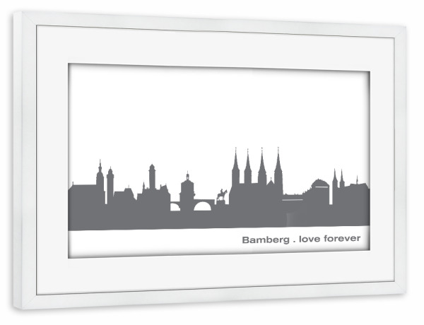 Poster mit Rahmen weiß "BAMBERG 02 Dunkelgraue Skyline" artboxONE - Städte,Reise,Schwarzweiß,Städte / Weitere