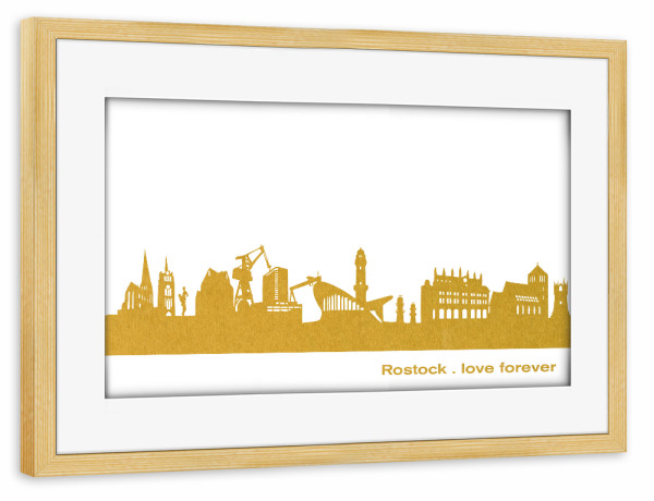 Poster mit Rahmen kiefer "ROSTOCK GOLD Druck" artboxONE - Städte,Reise,Städte / Weitere