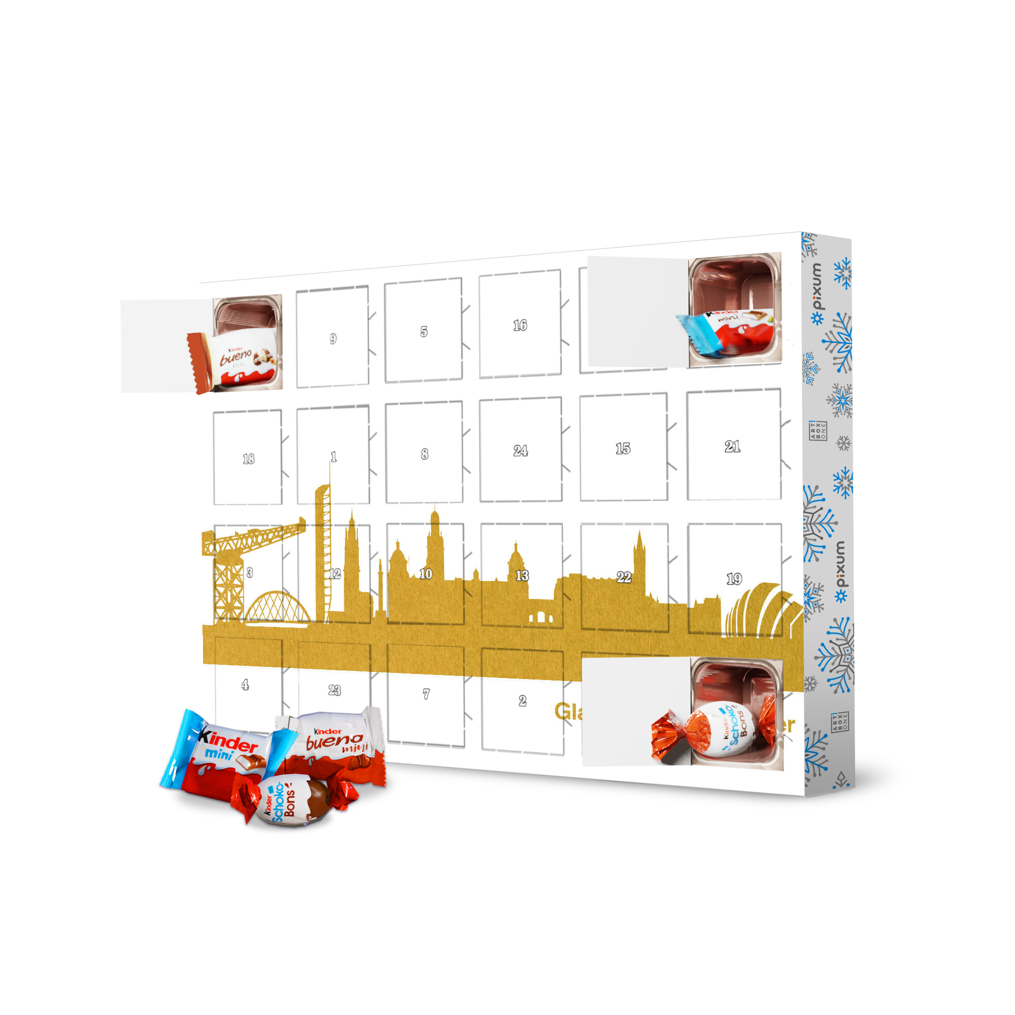 Adventskalender mit Produkten von Kinder GLASGOW GOLD Druck artboxONE Adventskalender Städte