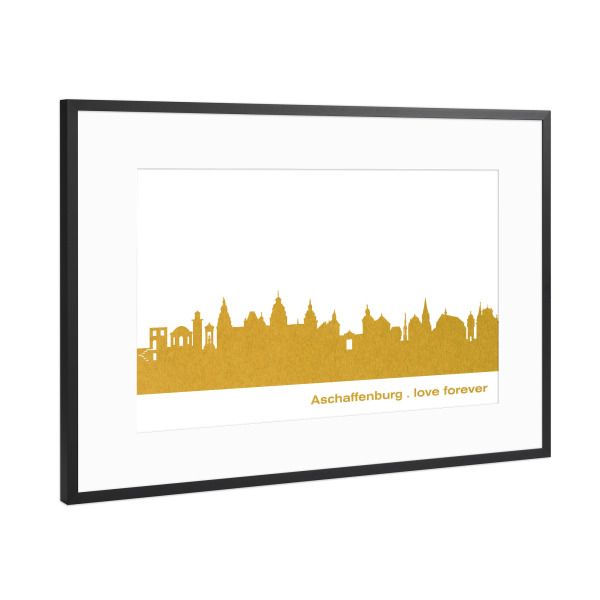 Poster mit Rahmen Schwarz (Metallic) "ASCHAFFENBURG GOLD Druck" artboxONE - Städte,Reise,Städte / Weitere