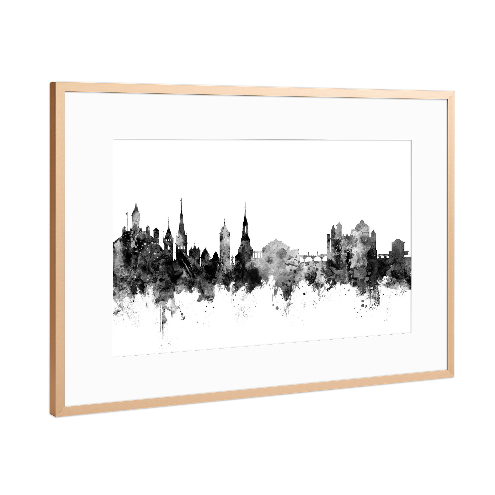 Poster mit Rahmen Kupfer "Schaffhausen Switzerland Skyline" artboxONE - Städte,Reise,Schwarzweiß