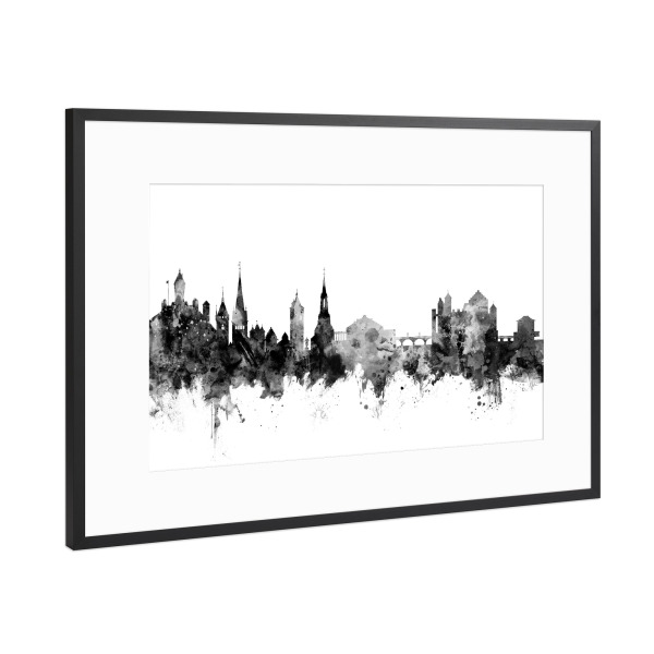 Poster mit Rahmen Schwarz (Metallic) "Schaffhausen Switzerland Skyline" artboxONE - Städte,Reise,Schwarzweiß