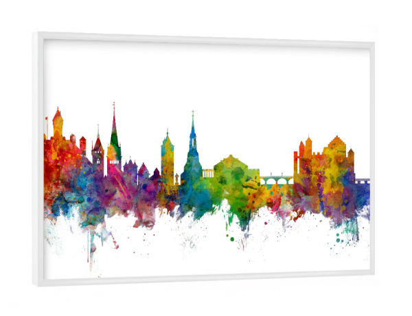 Poster mit weißem Rahmen "Schaffhausen Switzerland Skyline 2" artboxONE - Städte,Reise,Schwarzweiß