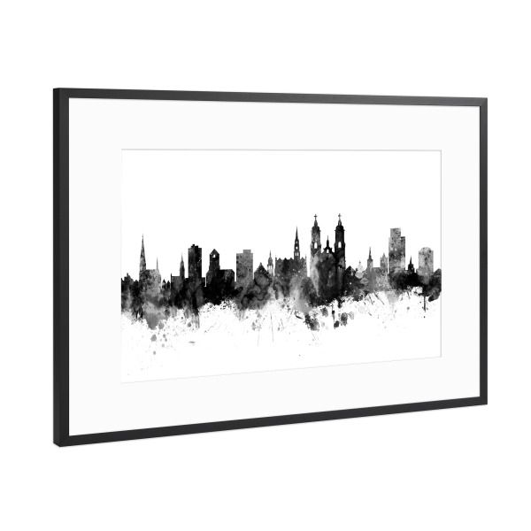 Poster mit Rahmen Schwarz (Metallic) "St Gallen Switzerland Skyline" artboxONE - Städte,Reise,Schwarzweiß