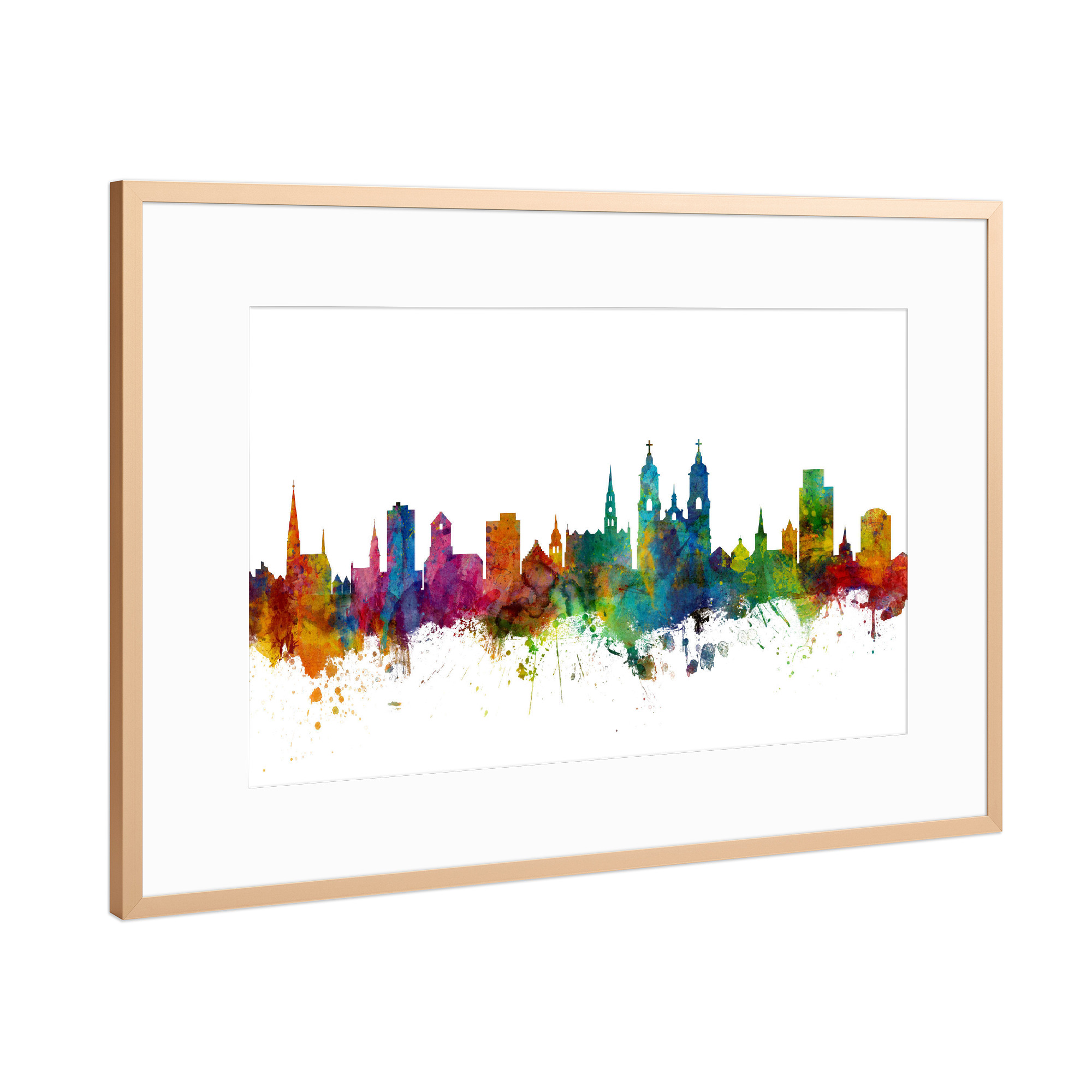 Poster mit Rahmen Kupfer "St Gallen Switzerland Skyline 2" artboxONE - Städte,Reise