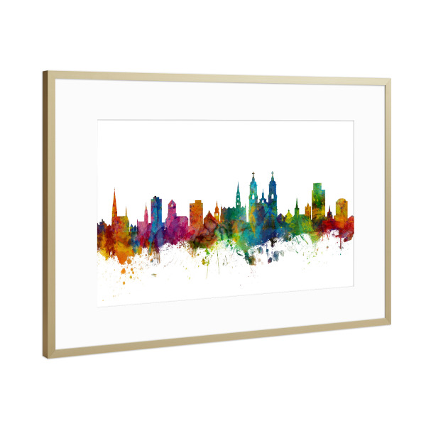 Poster mit Rahmen Gold "St Gallen Switzerland Skyline 2" artboxONE - Städte,Reise