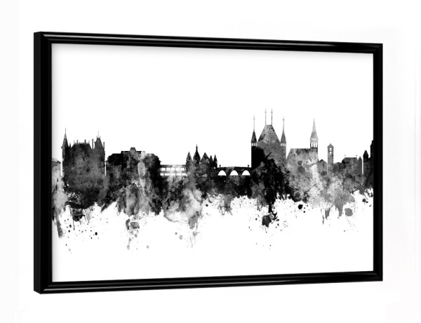 Poster mit schwarzem Rahmen "Thun Switzerland Skyline 2" artboxONE - Städte,Reise,Schwarzweiß