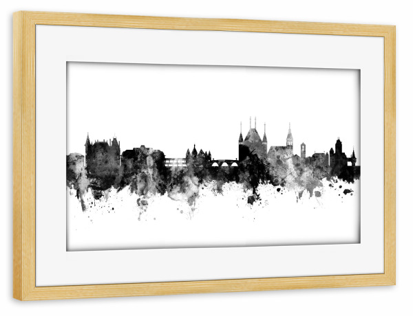 Poster mit Rahmen kiefer "Thun Switzerland Skyline 2" artboxONE - Städte,Reise,Schwarzweiß