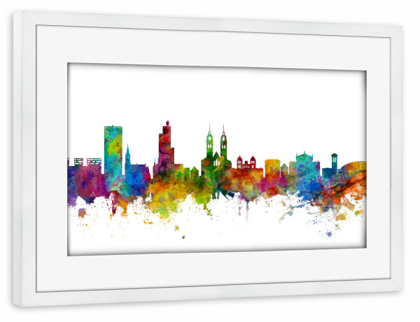 Poster mit Rahmen weiß "Winterthur Switzerland Skyline" artboxONE - Städte,Reise