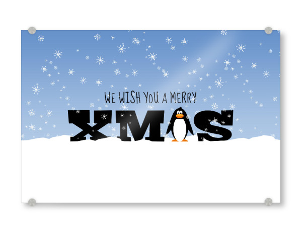Acrylglasbild "Merry XMAS Pinguin" artboxONE - Typografie,Natur,Für Kinder,Tiere,Comic,Weihnachten,Für Mama,Für Papa
