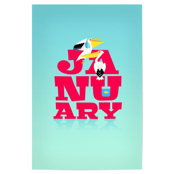 Poster 30x20 cm "Animals in Color - January" artboxONE - Typografie,Floral,Für Kinder,Tiere,Weihnachten