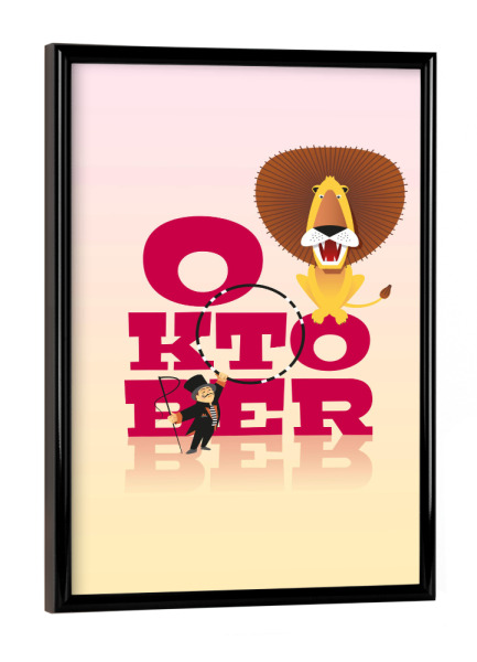 Poster mit schwarzem Rahmen "Bunte Welt der Tiere - Oktober" artboxONE - Typografie,Für Kinder,Tiere,Weihnachten