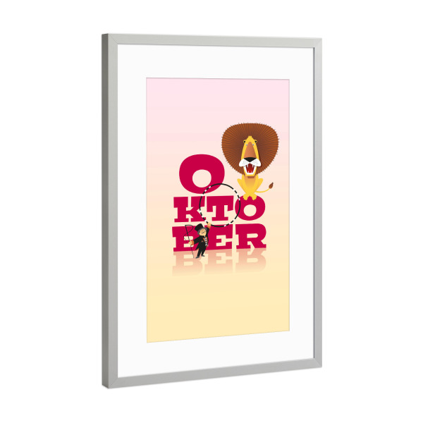 Poster mit Rahmen Silber "Bunte Welt der Tiere - Oktober" artboxONE - Typografie,Für Kinder,Tiere,Weihnachten