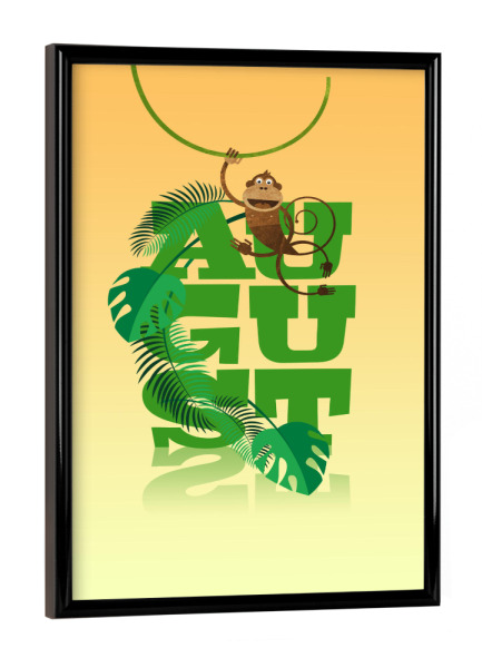 Poster mit schwarzem Rahmen "Bunte Welt der Tiere - August" artboxONE - Typografie,Für Kinder,Tiere,Weihnachten