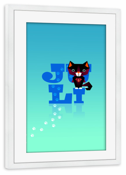 Poster mit Rahmen weiß "Bunte Welt der Tiere - Juli" artboxONE - Typografie,Für Kinder,Tiere,Weihnachten