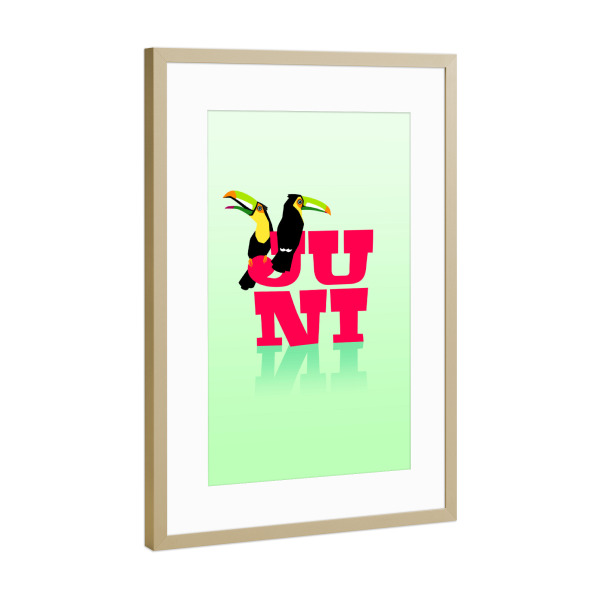 Poster mit Rahmen Gold "Bunte Welt der Tiere - Juni" artboxONE - Typografie,Für Kinder,Tiere,Weihnachten