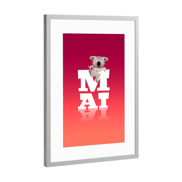 Poster mit Rahmen Silber "Bunte Welt der Tiere - Mai" artboxONE - Typografie,Für Kinder,Tiere,Weihnachten