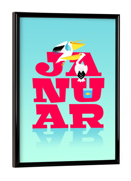 Poster mit schwarzem Rahmen "Bunte Welt der Tiere - Januar" artboxONE - Typografie,Für Kinder,Tiere,Weihnachten