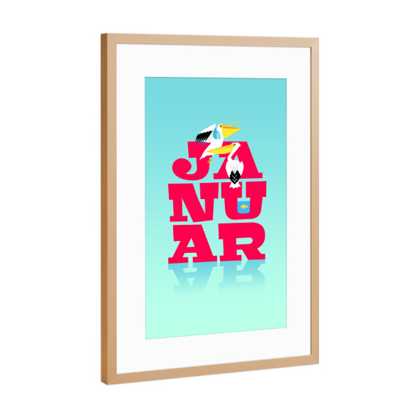 Poster mit Rahmen Kupfer "Bunte Welt der Tiere - Januar" artboxONE - Typografie,Für Kinder,Tiere,Weihnachten