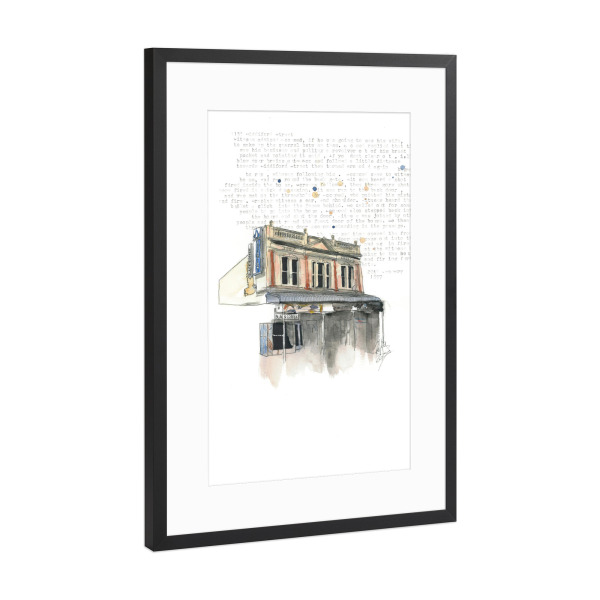 Poster mit Rahmen Schwarz (Metallic) "133 Ridiford Street, Wellington" artboxONE - Architektur - Cafe,Aquarell,Pinting,Architektur,Kolonial,Typ,Grunge