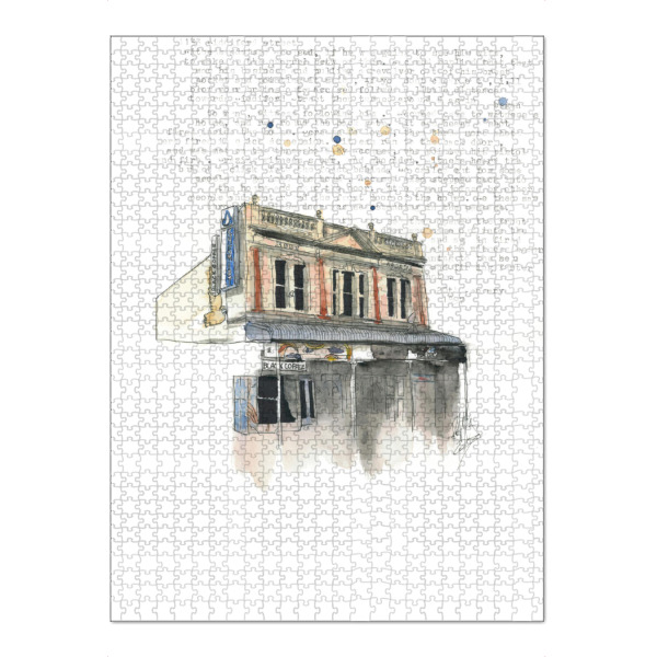 Puzzle Ravensburger "133 Ridiford Street, Wellington" artboxONE - Architektur - Cafe,Aquarell,Pinting,Architektur,Kolonial,Typ,Grunge - Bild Cafe