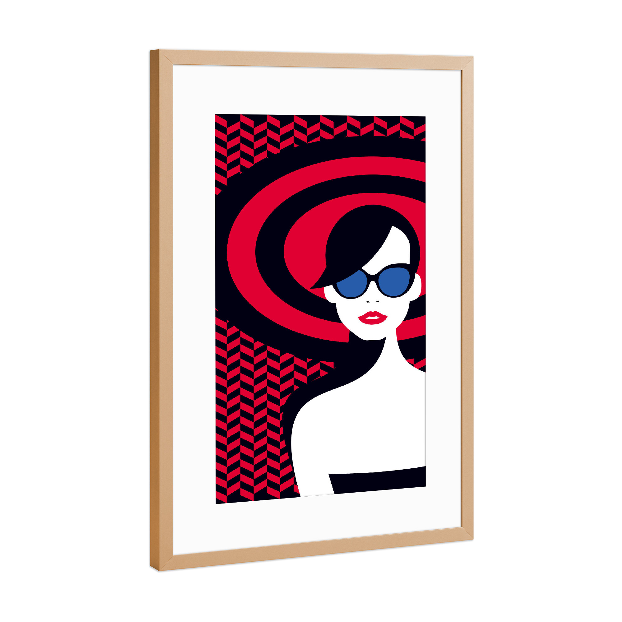 Poster mit Rahmen Kupfer "Resort Style III" artboxONE - Reise,Fashion - Woman,Lady,Sunglasses,Pretty,Beauty,Face,Pattern,Fashion,Lips