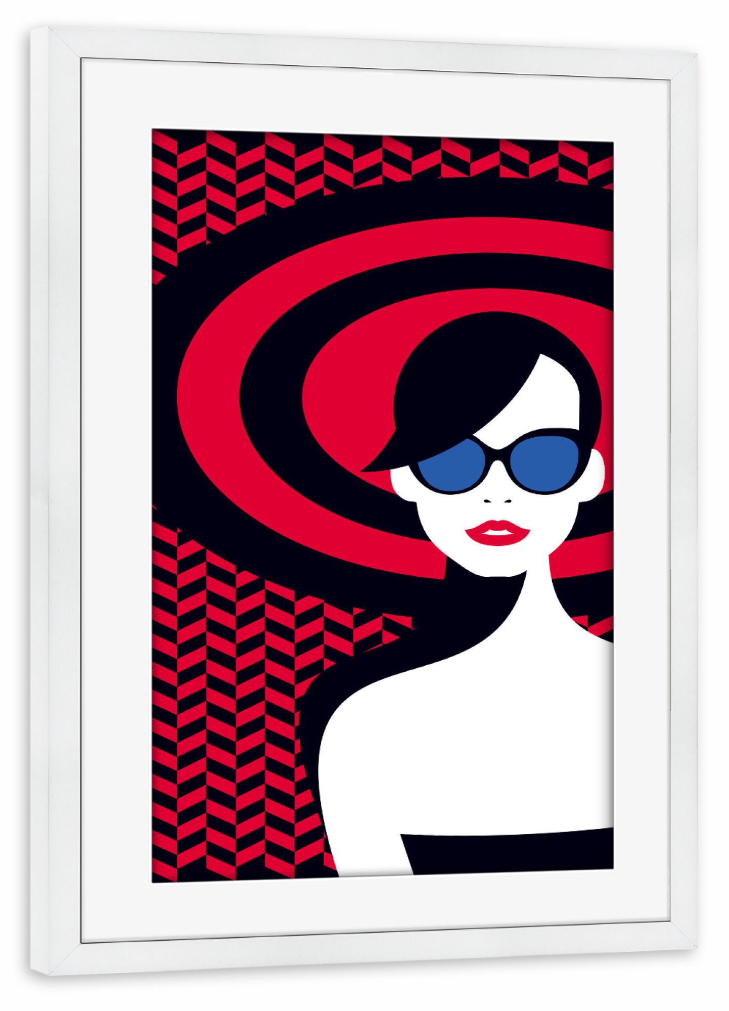 Poster mit Rahmen weiß "Resort Style III" artboxONE - Reise,Fashion - Woman,Lady,Sunglasses,Pretty,Beauty,Face,Pattern,Fashion,Lips