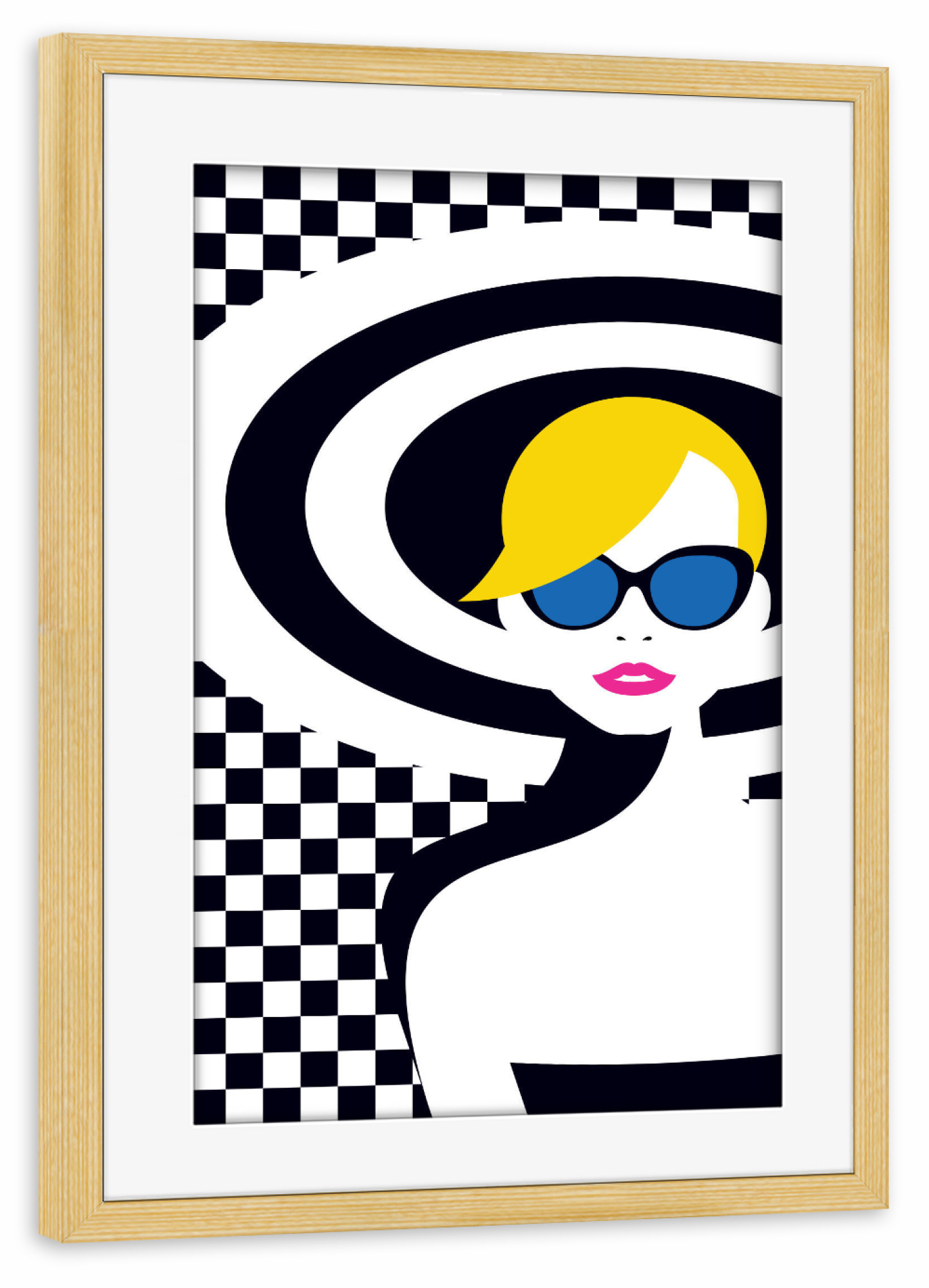 Poster mit Rahmen kiefer "Resort Style II" artboxONE - Reise,Fashion - Woman,Lady,Hat,Resort,Style,Sunglasses,Lovely,Beauty,Pretty,Pattern,Lips,Face