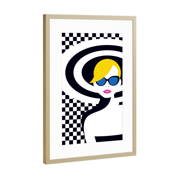Poster mit Rahmen Gold "Resort Style II" artboxONE - Reise,Fashion - Woman,Lady,Hat,Resort,Style,Sunglasses,Lovely,Beauty,Pretty,Pattern,Lips,Face