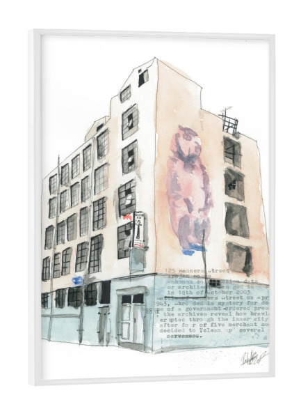 Poster mit weißem Rahmen "125 Manners Street" artboxONE - Typografie,Schwarzweiß,Architektur,Streetart,Städte / Weitere