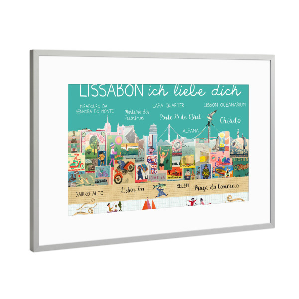 Poster mit Rahmen Silber "Lissabon ich liebe dich" artboxONE - Städte,Schwarzweiß