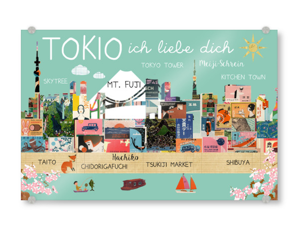 Acrylglasbild "Tokio ich liebe dich" artboxONE - Städte,Städte / Tokio - Tokio,Ich liebe dich,Mint,Türkis,Vintage,Japan,Retro,Witzig,Süß,Fan,Geschenk