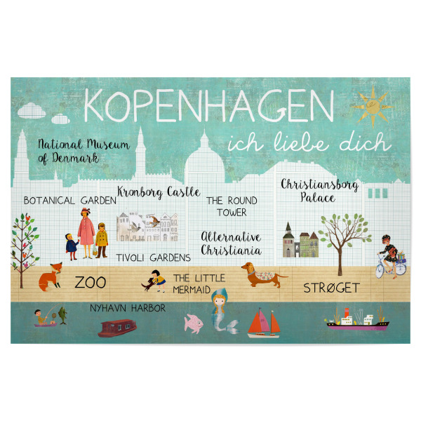 Poster 30x20 cm "Kopenhagen ich liebe dich" artboxONE - Kartografie