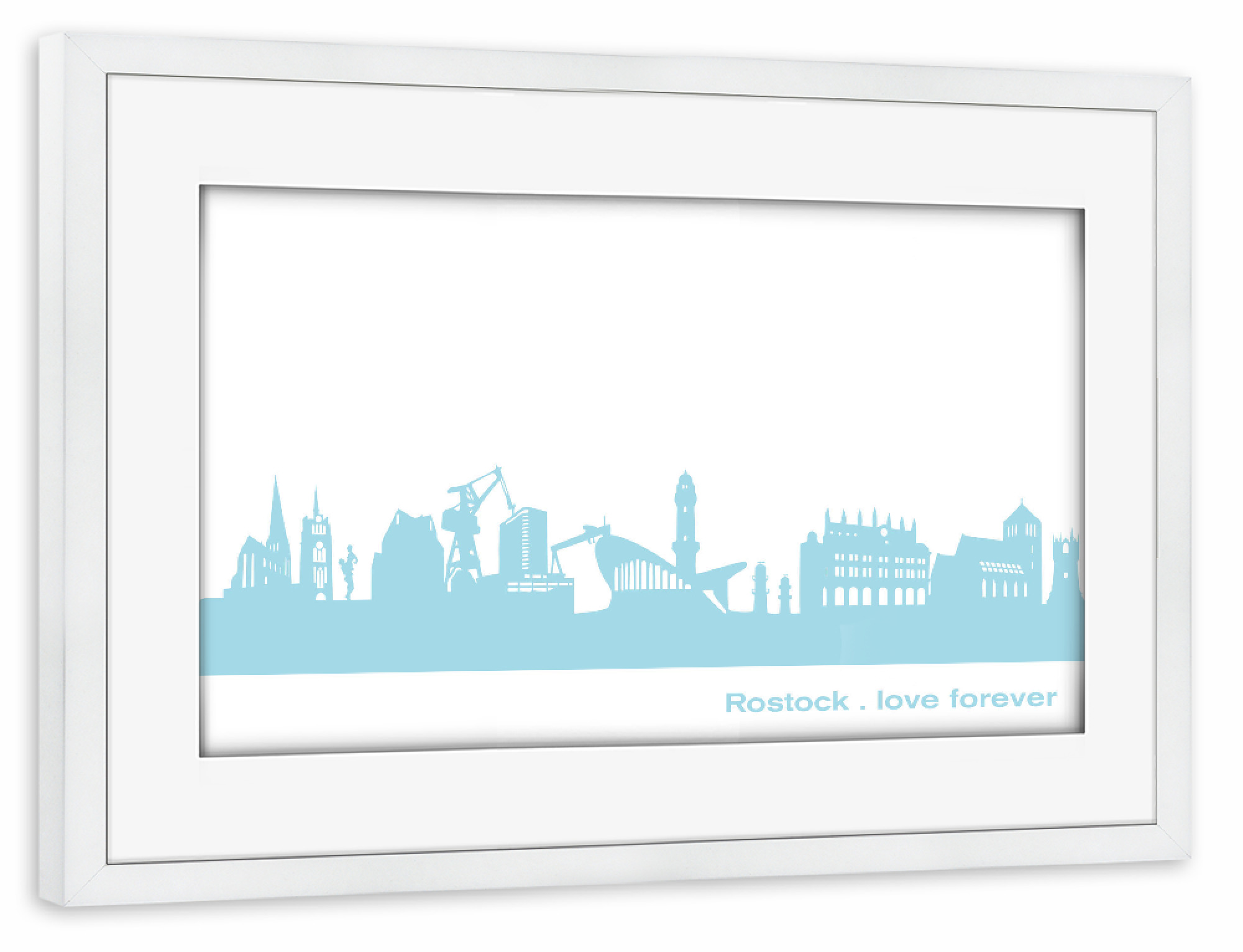 Poster mit Rahmen weiß "ROSTOCK 08 Pastel-Blue Print" artboxONE - Städte,Reise,Städte / Weitere
