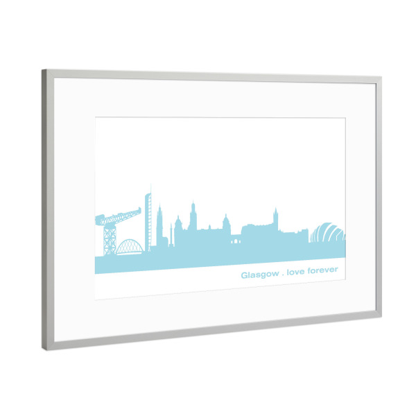 Poster mit Rahmen Silber "GLASGOW 08 Pastel-Blue Print" artboxONE - Städte,Reise,Städte / Weitere