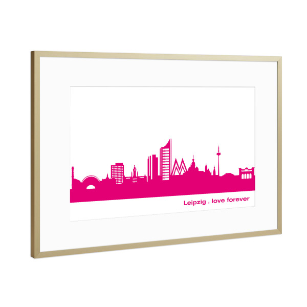 Poster mit Rahmen Gold "LEIPZIG 04 Pink Skyline Print" artboxONE - Städte,Reise,Städte / Weitere