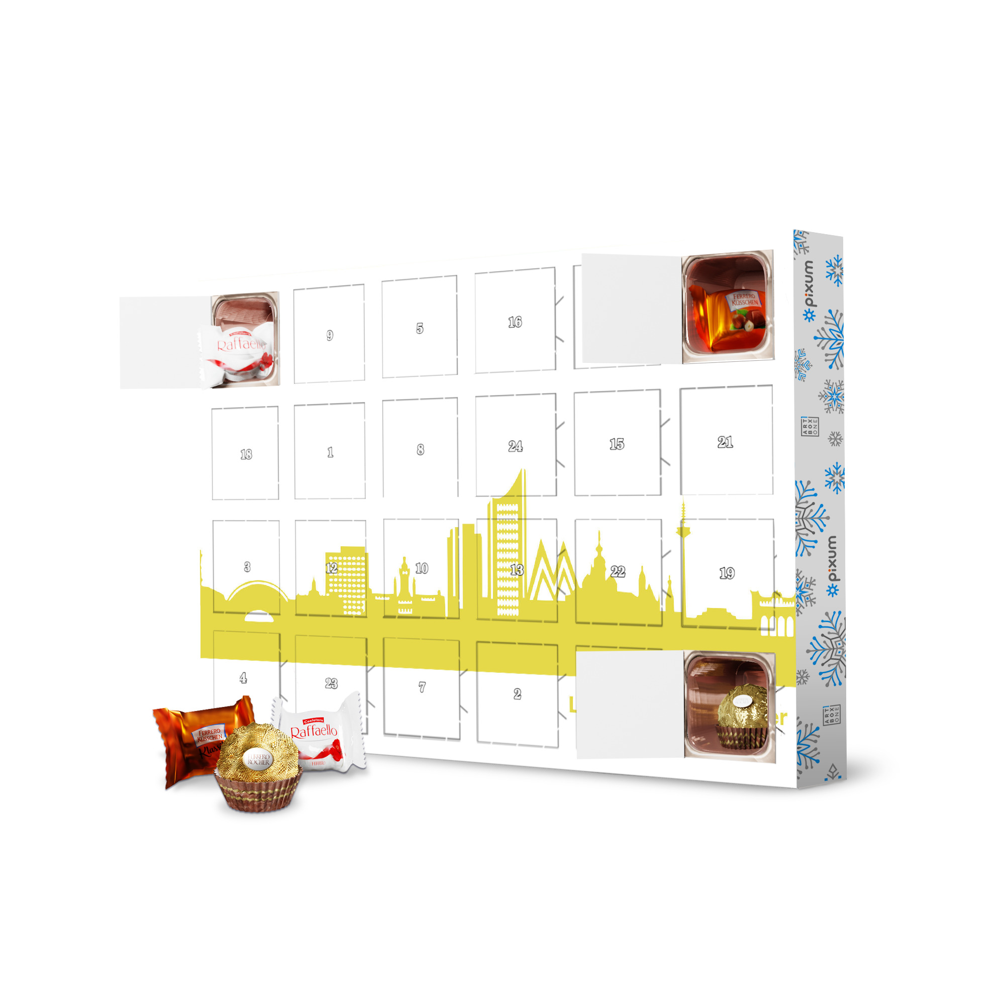 Adventskalender mit Ferrero Pralinen LEIPZIG 06 Skyline Spring-Green artboxONE Adventskalender Städte