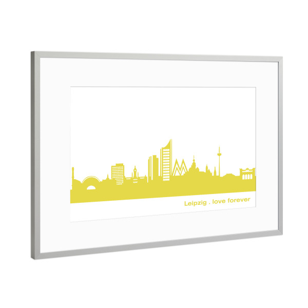 Poster mit Rahmen Silber "LEIPZIG 06 Skyline Spring-Green" artboxONE - Städte,Reise,Städte / Weitere