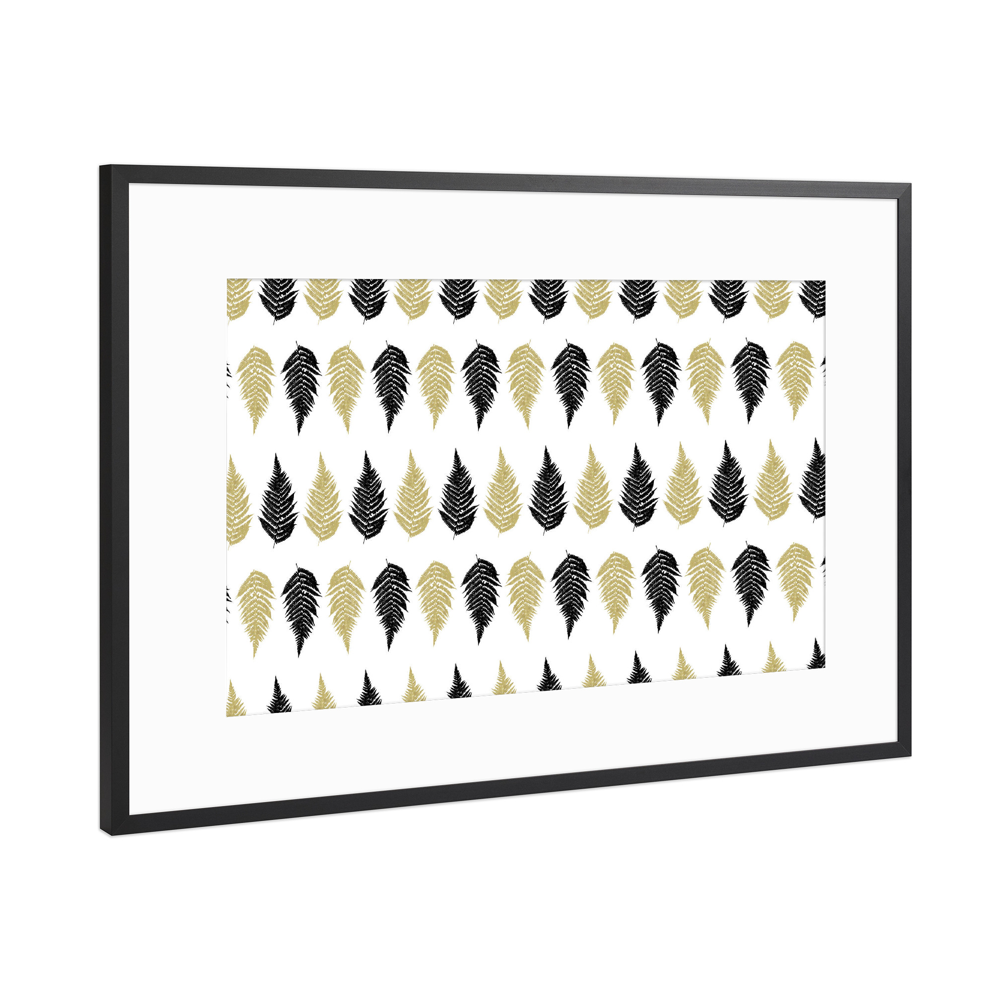 Poster mit Rahmen Schwarz (Metallic) "Ferns Christmas Theme" artboxONE - Weihnachten - Gold,Black,Fern,Christmas,Tree,Night,Snow,Winter,Calendar