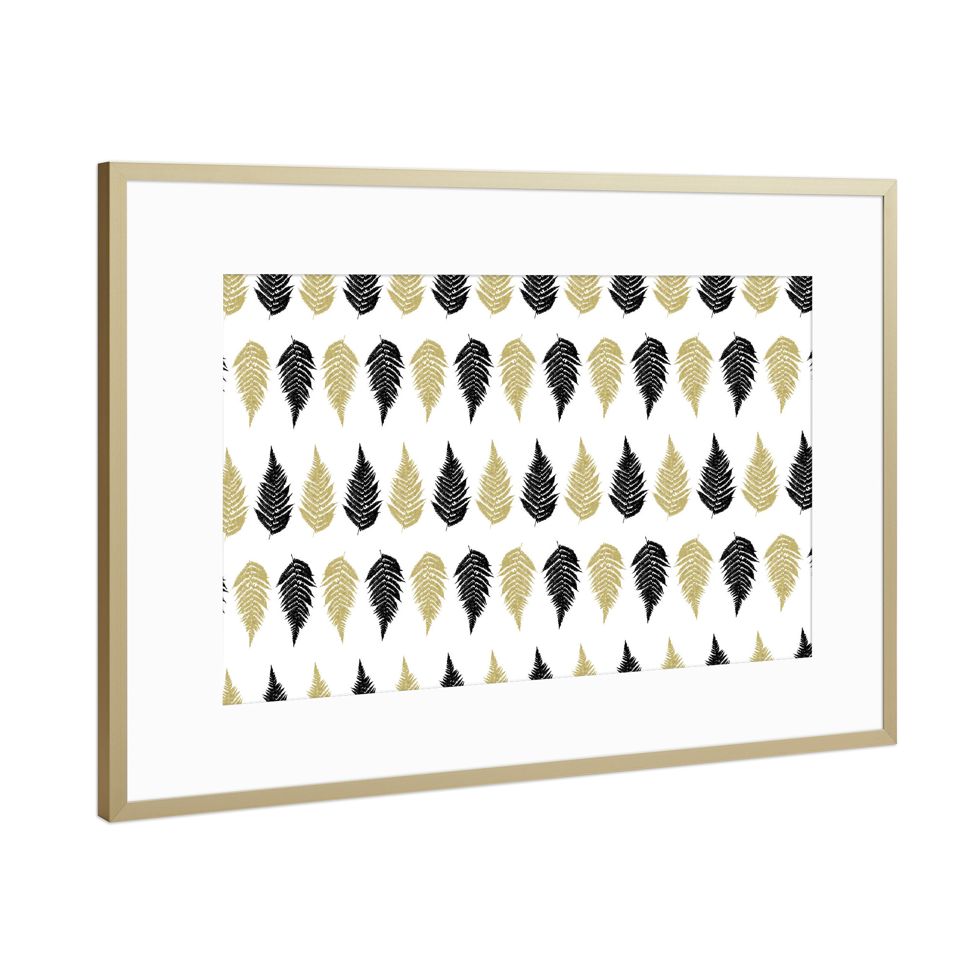 Poster mit Rahmen Gold "Ferns Christmas Theme" artboxONE - Weihnachten - Gold,Black,Fern,Christmas,Tree,Night,Snow,Winter,Calendar