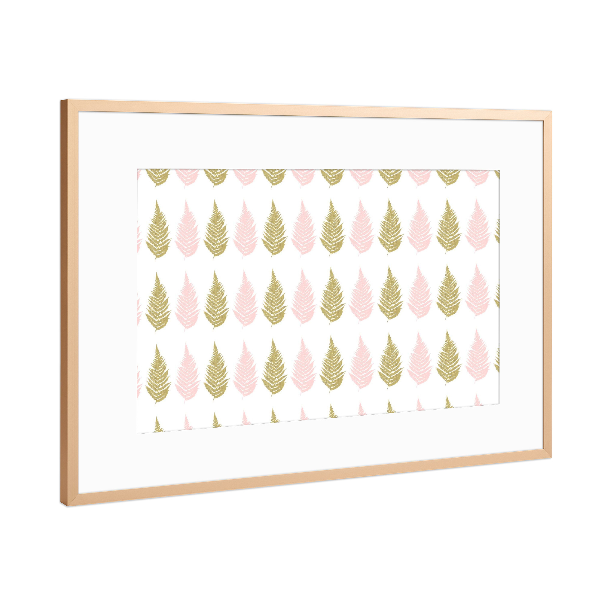 Poster mit Rahmen Kupfer "Ferns Christmas Pattern" artboxONE - Natur - Fern,Leaf,Leaves,Pink,Gold,Christmas,Tree,Forest,Pattern