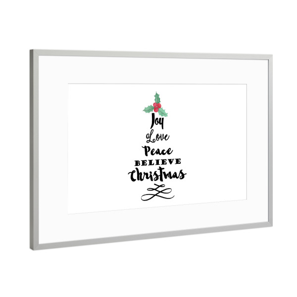 Poster mit Rahmen Silber "Joy Christmas Tree" artboxONE - Weihnachten - Joy,Peace,Christmas,Believe,Love,Greetings,Holydays,Typography,Trees