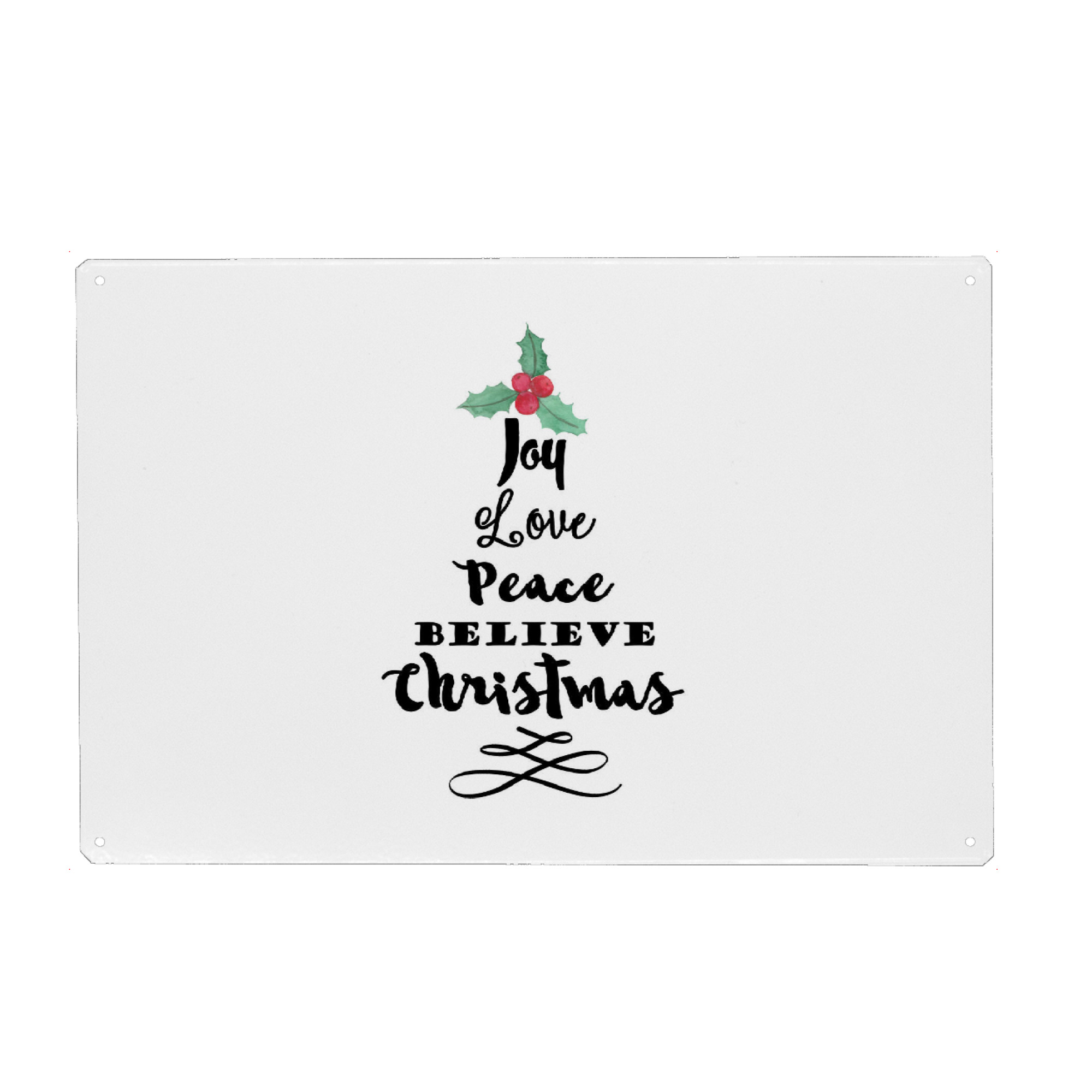 Metall Poster "Joy Christmas Tree" artboxONE - Weihnachten - Joy,Peace,Christmas,Believe,Love,Greetings,Holydays,Typography,Trees - Blechschild