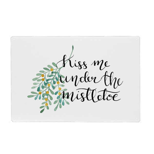Holzbild "Kiss me under the mistletoe" artboxONE - Typografie,Liebe,Fashion,Weihnachten
